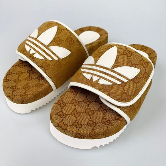 NIB Gucci X Adidas Men's Slide Sandal In Brown US 9 - Picture 2 of 11